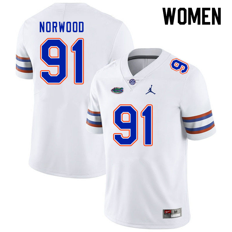 Women #91 Tyreik Norwood Florida Gators College Football Jerseys Stitched-White